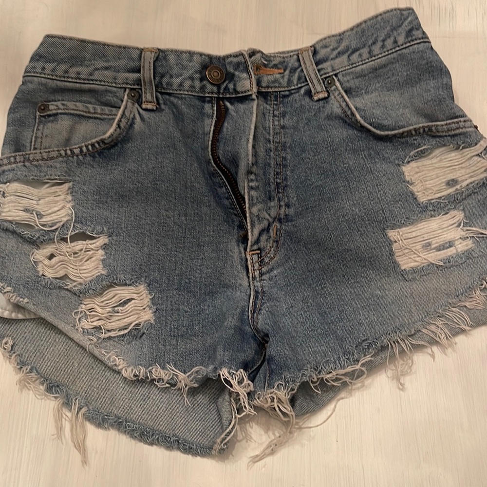 Anthropologie Edwin International cut off blue jean shorts. W30